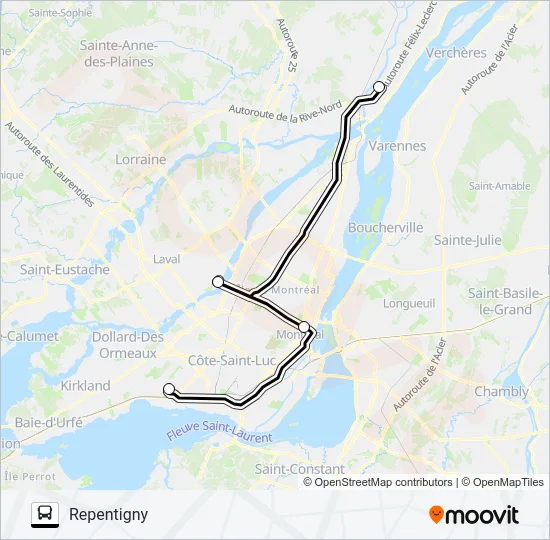 MONTRÉAL - BERTHIERVILLE Bus Line Map