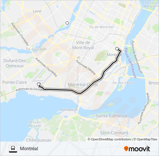 Plan de la ligne BERTHIERVILLE -  MONTRÉAL de bus