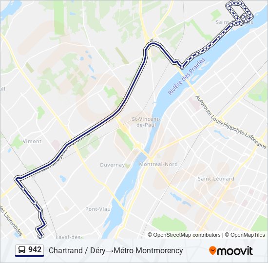 Plan de la ligne 942 de bus