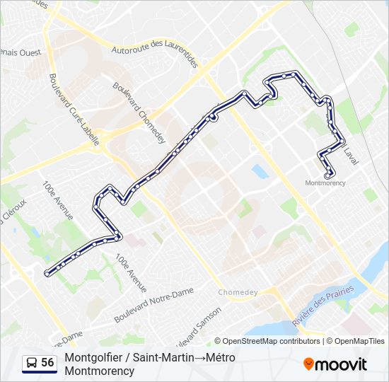 Plan de la ligne 56 de bus