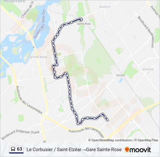 Plan de la ligne 63 de bus