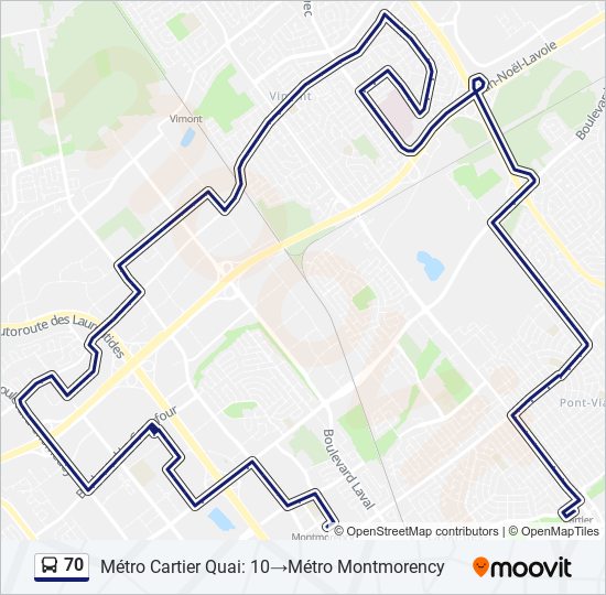 Plan de la ligne 70 de bus