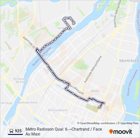 Plan de la ligne 925 de bus