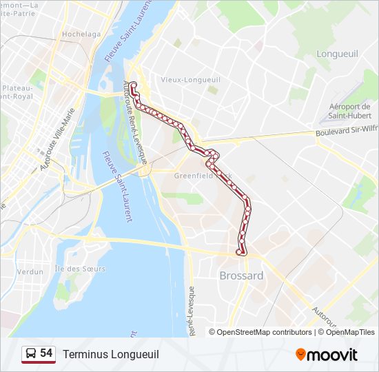 Plan de la ligne 54 de bus