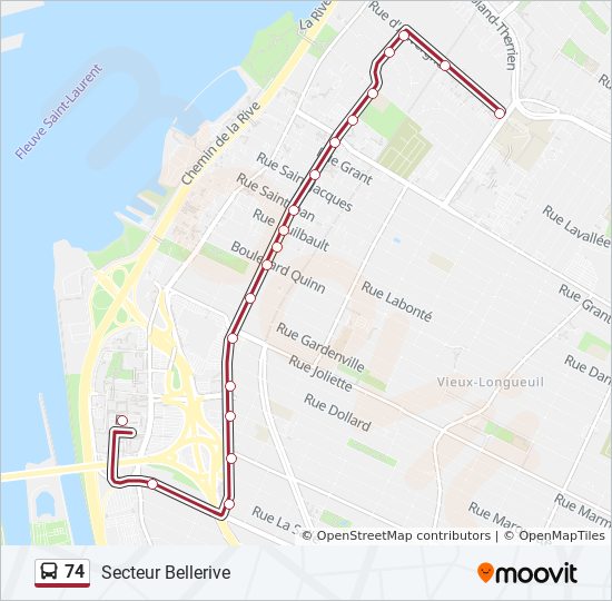 Plan de la ligne 74 de bus