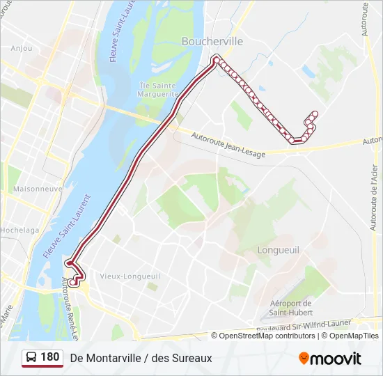 Plan de la ligne 180 de bus