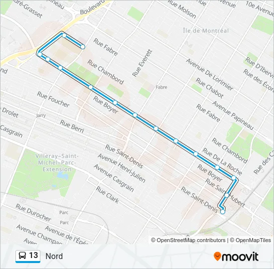 Plan de la ligne 13 de bus