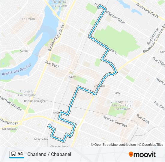 Plan de la ligne 54 de bus