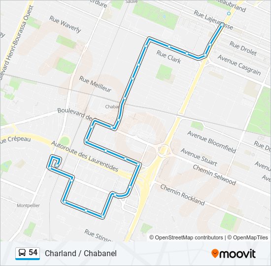 Plan de la ligne 54 de bus