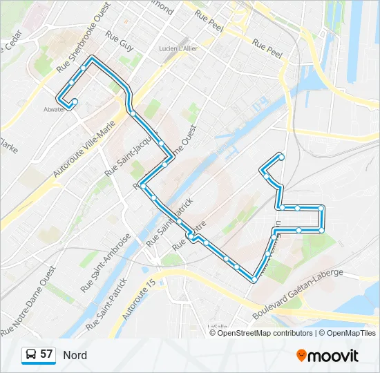 Plan de la ligne 57 de bus