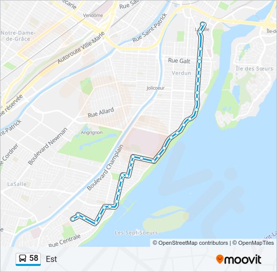 Plan de la ligne 58 de bus