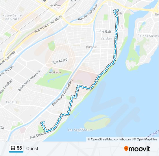 Plan de la ligne 58 de bus