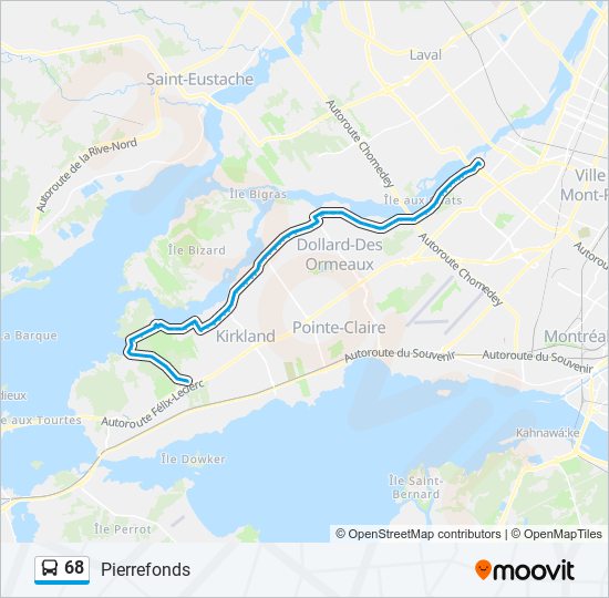 Plan de la ligne 68 de bus