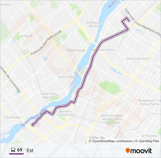 Plan de la ligne 69 de bus