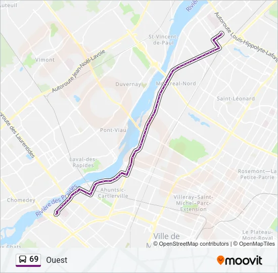 Plan de la ligne 69 de bus