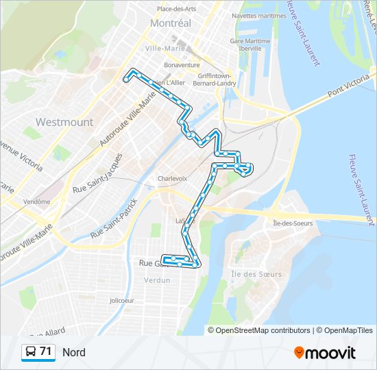 Plan de la ligne 71 de bus
