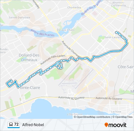 Plan de la ligne 72 de bus
