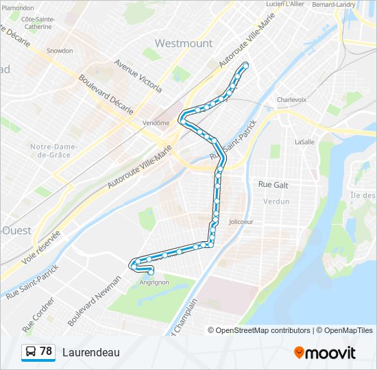 Plan de la ligne 78 de bus