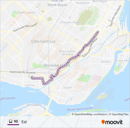 Plan de la ligne 90 de bus