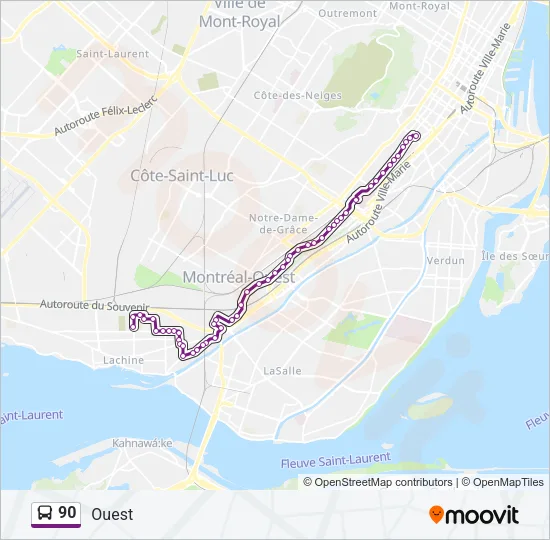 Plan de la ligne 90 de bus