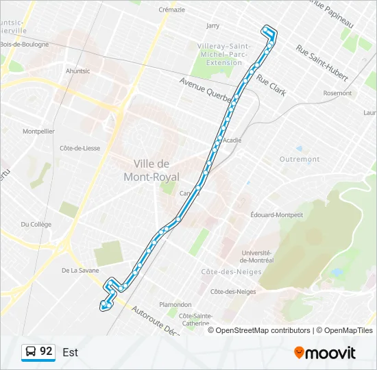 Plan de la ligne 92 de bus