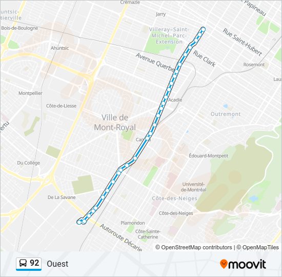 Plan de la ligne 92 de bus