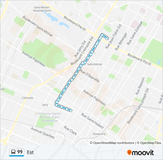 Plan de la ligne 99 de bus