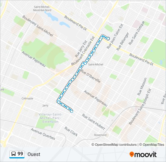 Plan de la ligne 99 de bus