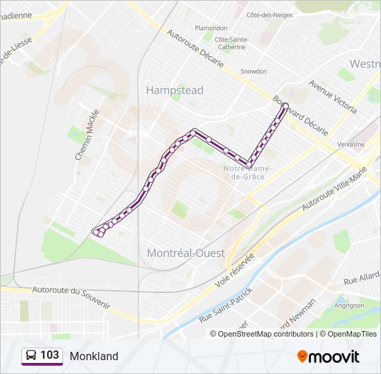 Plan de la ligne 103 de bus