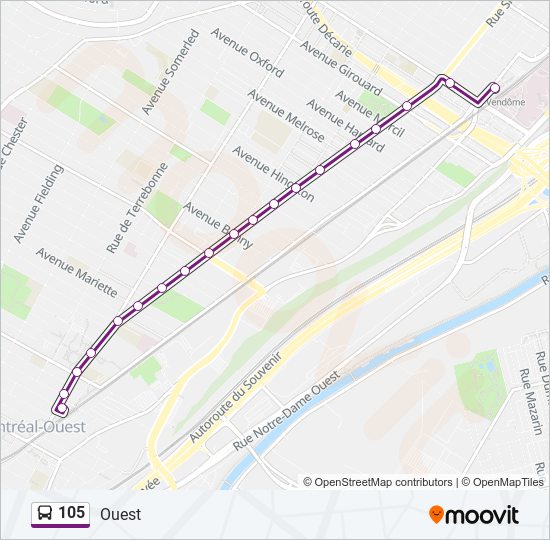 Plan de la ligne 105 de bus