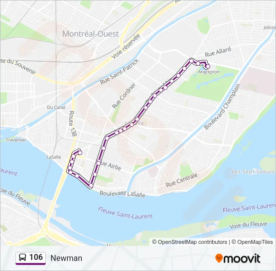 Plan de la ligne 106 de bus