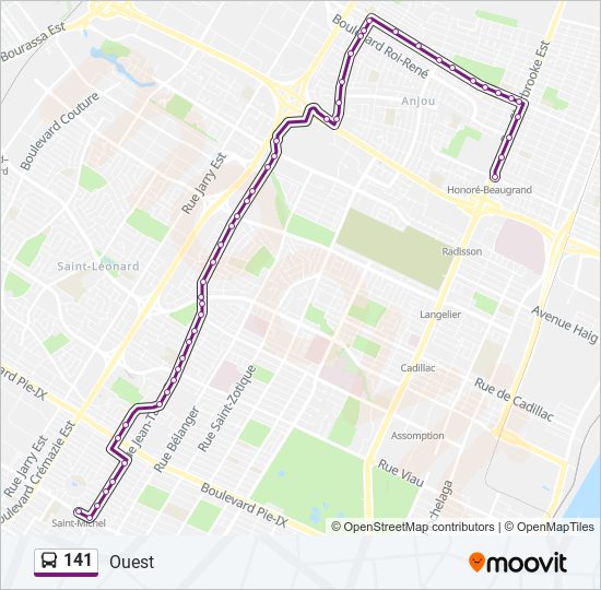 Plan de la ligne 141 de bus