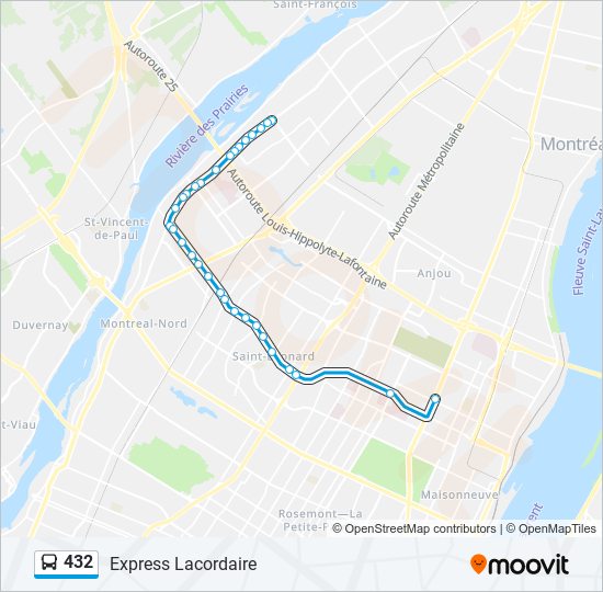 Plan de la ligne 432 de bus