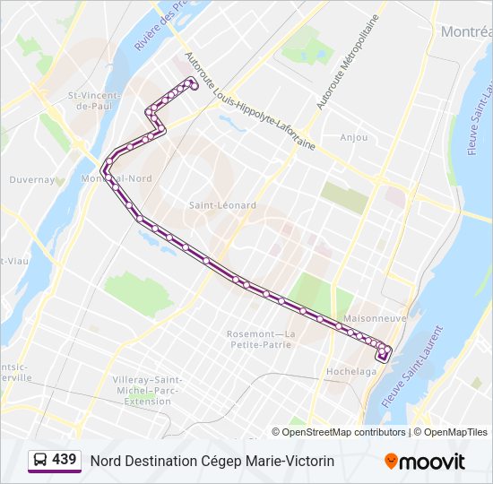 Plan de la ligne 439 de bus