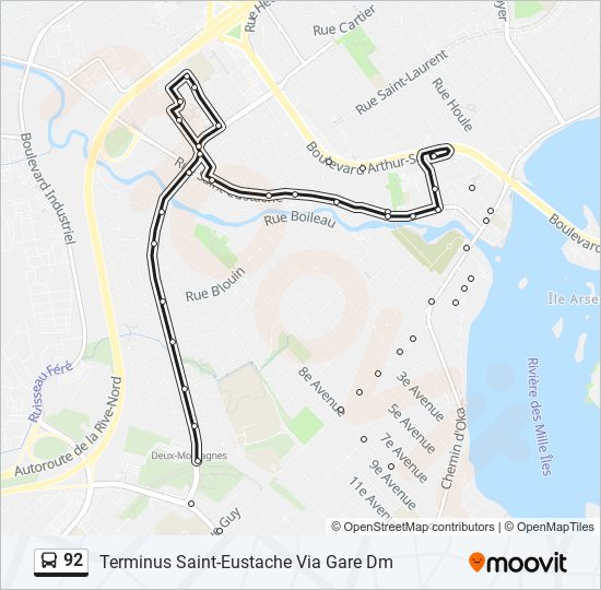 Plan de la ligne 92 de bus