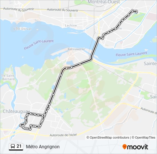 Plan de la ligne 21 de bus