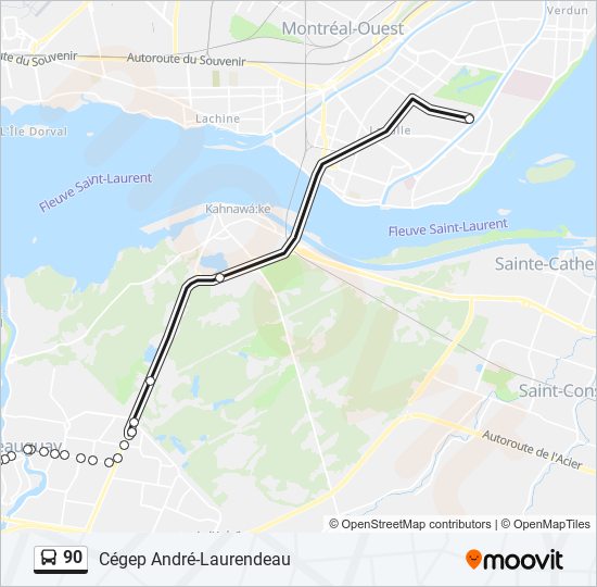 Plan de la ligne 90 de bus