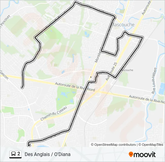 Plan de la ligne 2 de bus