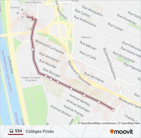 554 Bus Line Map