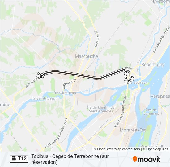 Plan de la ligne T12 de shuttle