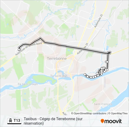 Plan de la ligne T13 de shuttle