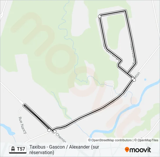 Plan de la ligne T57 de shuttle