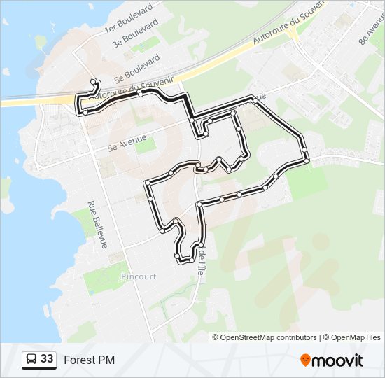 Plan de la ligne 33 de bus