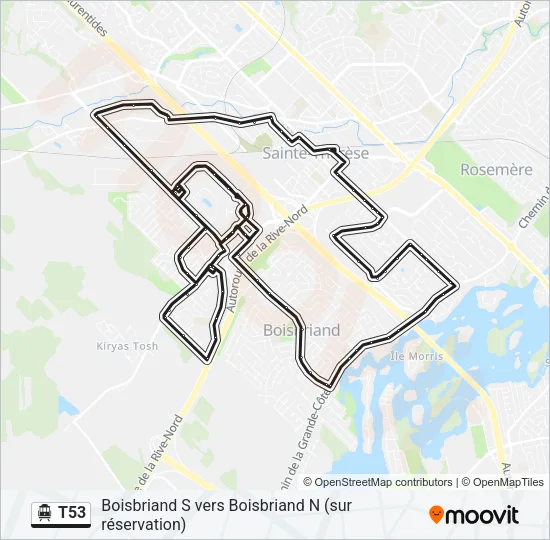 Plan de la ligne T53 de shuttle