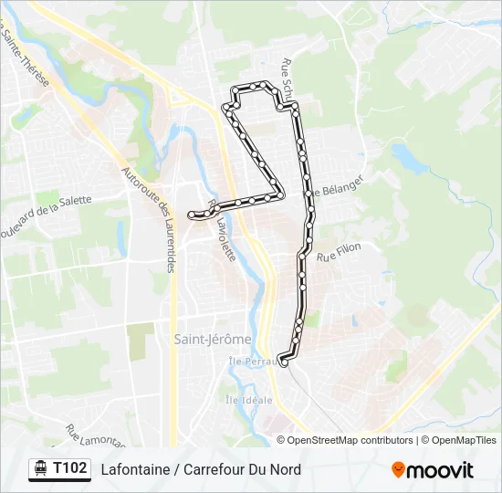 Plan de la ligne T102 de shuttle
