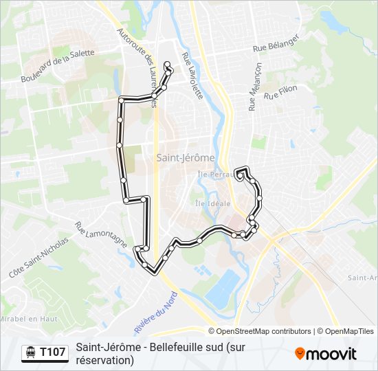 Plan de la ligne T107 de shuttle