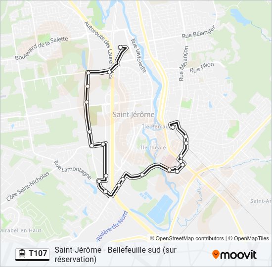 Plan de la ligne T107 de shuttle