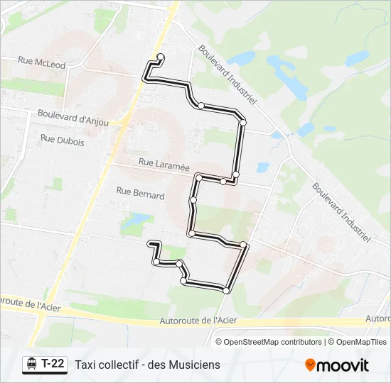 Plan de la ligne T-22 de shuttle
