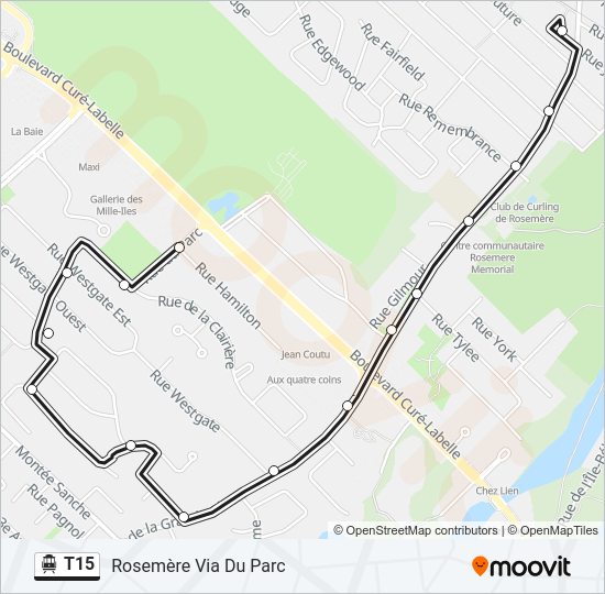 Plan de la ligne T15 de shuttle