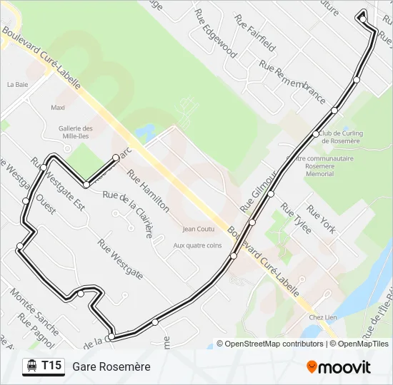 Plan de la ligne T15 de shuttle